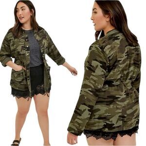 Torrid Camo Button Front Drawstring Anorak Shacket Jacket 2 2XL